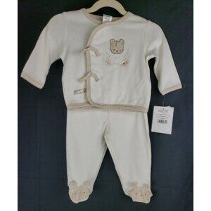Little Me Baby Bear Patchwork Outfit 6 Mos Set Embroidered Footed 2 Piece Ivory